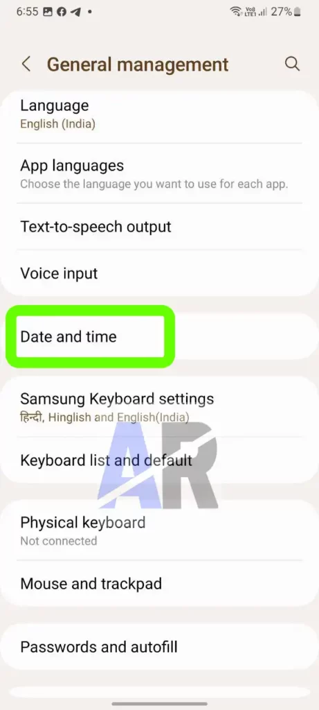 Samsung Date and time