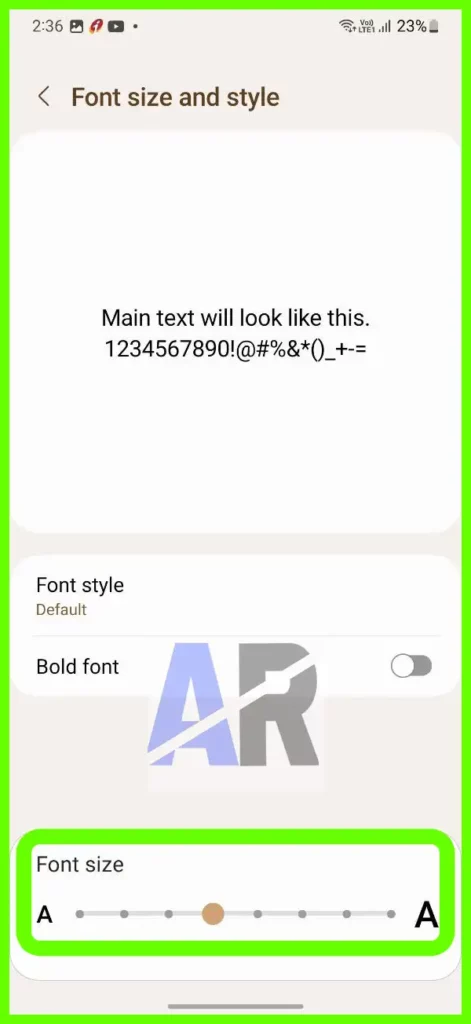 Samsung font size change