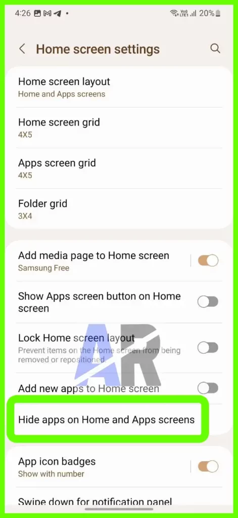 Hide apps on Home and Apps screens