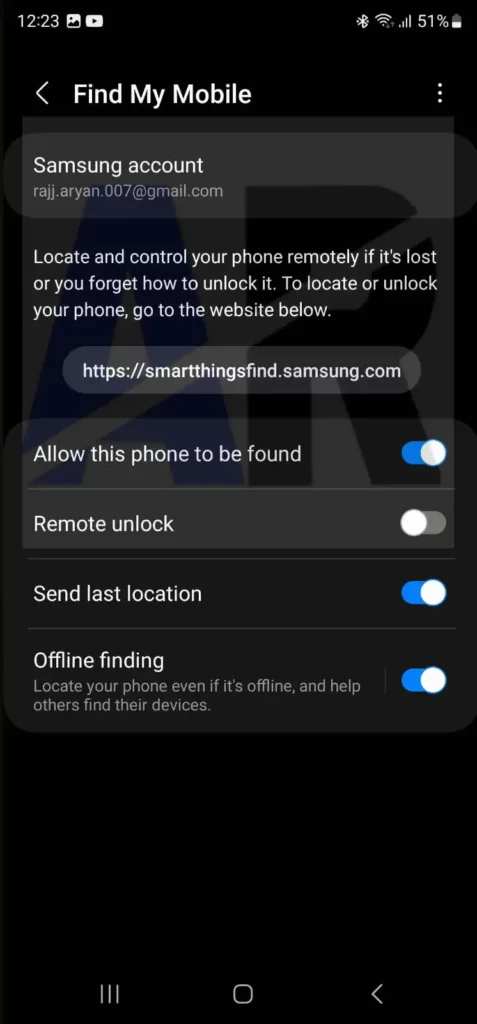 Samsung find my mobile settings 